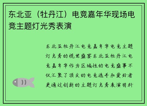东北亚（牡丹江）电竞嘉年华现场电竞主题灯光秀表演